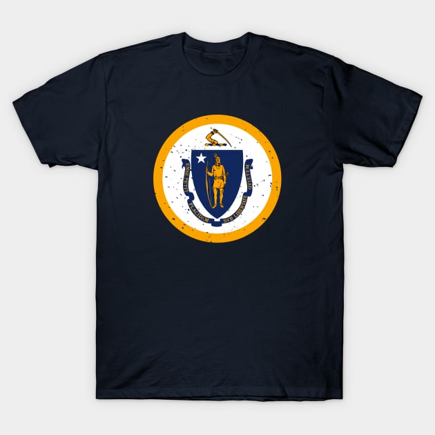 Retro Massachusetts State Flag // Vintage Massachusetts Grunge Emblem T-Shirt by Now Boarding